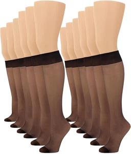 12 Pairs Womens Sheer Knee High - 15D Nylon Stockings with Reinforced Toe (1... - Picture 1 of 6