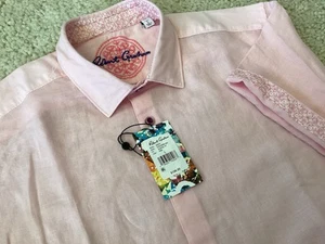 Robert Graham Borsi Linen Blend Short Sleeve Shirt Pink Men’s Sz Large $198 - Picture 1 of 6
