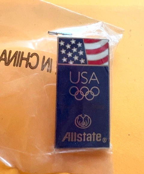 ATHENS OLYMPICS PIN ALLSTATE INSURANCE SPONSOR USA FLAG OLYMPIC RINGS - Image 1 of 1
