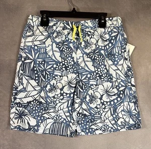 Nordstrom Rack Swim Trunks Shorts Blue Tropical Flower Lined Boy Size M 8/10 - Picture 1 of 7