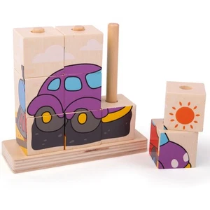 Bigjigs Toys Wooden Stacking Blocks (Transport) Chunky Educational Stacker - Picture 1 of 5