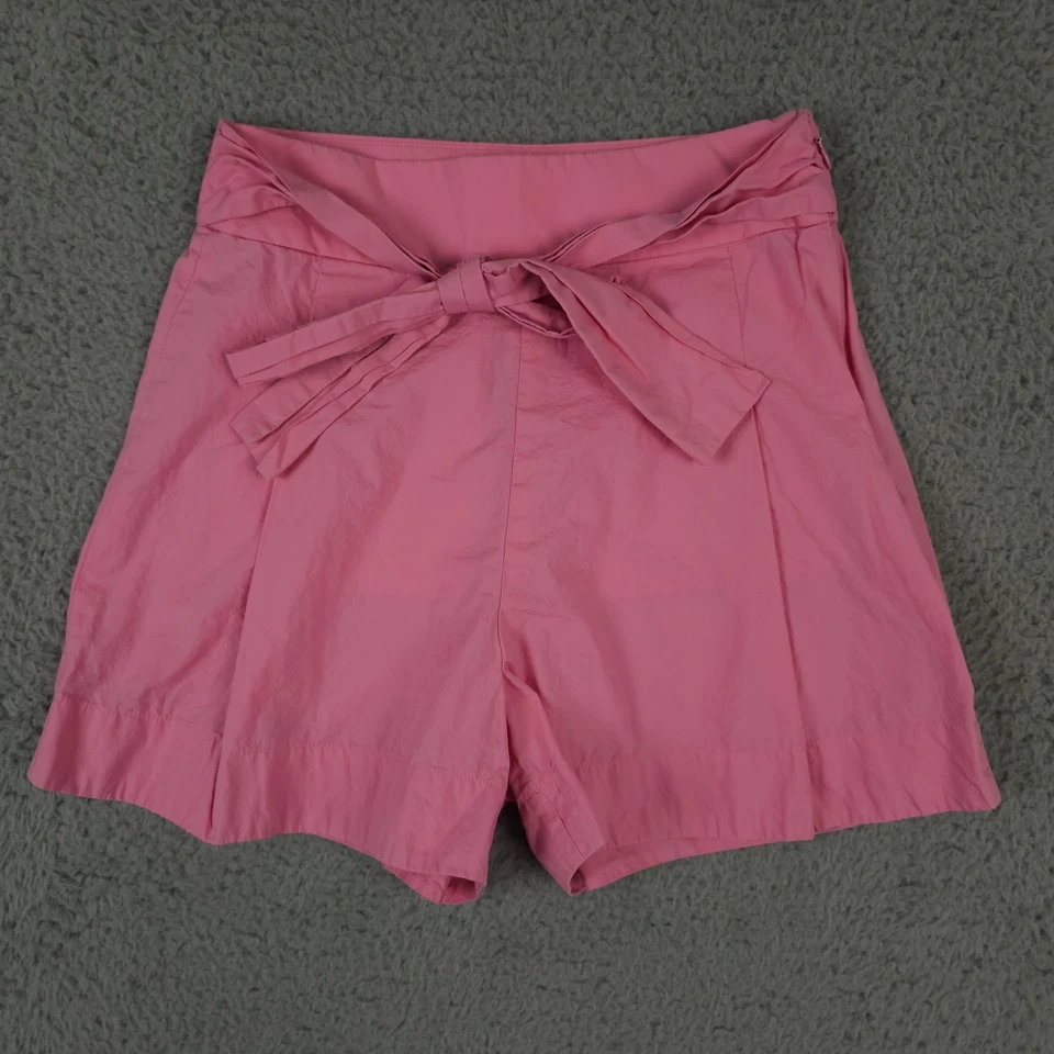 J Crew Shorts Womens 00 Pink Cotton Poplin Tie Waist Pleated High Rise 3" Preppy - Image 1 of 4