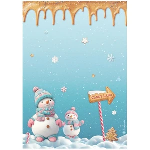 Stamperia A4 RICE PAPER - CANDY CHRISTMAS - SNOWMEN - Decoupage - Picture 1 of 1