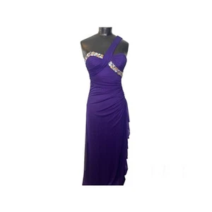 Blondie Nites by Stacy Skylar Purple Y2K Jeweled One Shoulder Draped Dress sz 1 - Picture 1 of 7