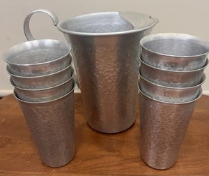Vintage Gailstyn Pitcher With 8 Aluminum Glasses 1960s Granny Core - Picture 1 of 19