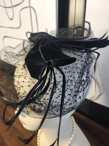 Vintage 1950s VELVET BOW Netting FASCINATOR Hat Rockabilly UNION MADE - Picture 1 of 5