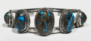 Old Signed Red Crow Navajo 925 Silver Natural Persian Turquoise Cuff Bracelet 6" - Picture 1 of 9
