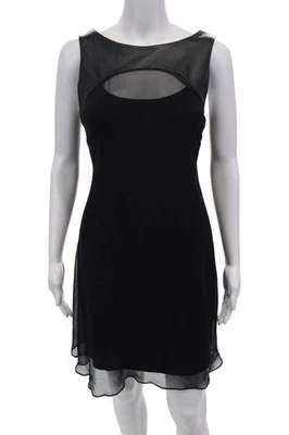 Bailey 44 Womens Sleeveless Leather Trim Silk Shift Dress Navy Size M - Image 1 of 4