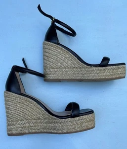 Stuart Weitzman Nudist Wedges 5.5 Square Toe Heels Black Shoes Espadrille Wedges - Picture 1 of 8