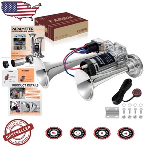 12V Dual Trumpet Air Horn - 150dB Loud Chrome Plated Truck Car - Bild 1 von 9