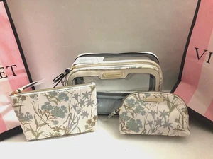 Victoria’s Secret The Victoria Floral Glam Cosmetic Bag Trio Set Bridal Cornfrl - Picture 1 of 4