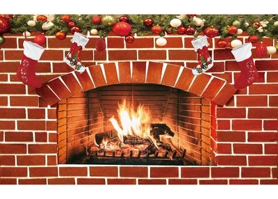 5x3ft Christmas Fireplace Backdrop for Photography Red Brick Wall Fireplace C... - Image 1 of 4