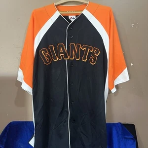 Majestic Fan San Francisco Giants Button Up Jersey Men's Size XL Black Orange - Picture 1 of 6