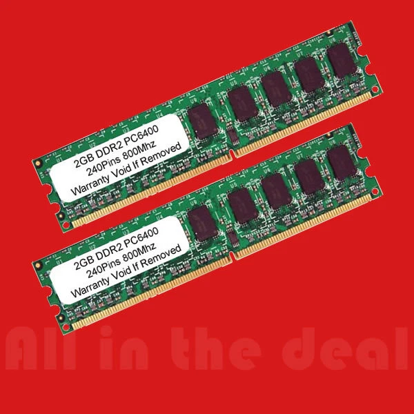 4GB Kit Lot 2x 2GB PC2-6400 6400 DDR2 DDR-2 800mhz 800 Desktop Memory RAM - Image 1 of 1