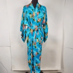 Bata kimono japonesa vintage azul floral - Imagen 1 de 19