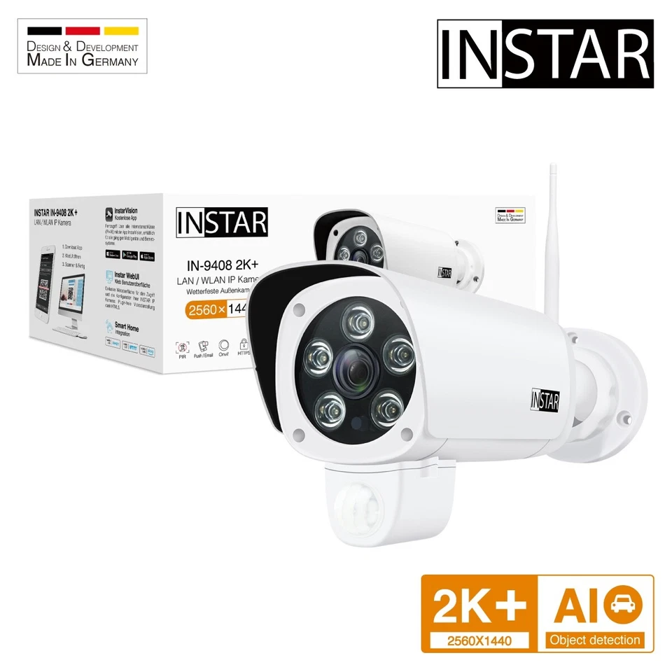 INSTAR IN-9408 2K+ Netzwerkkamera mit LAN / WLAN (2,4Ghz / 5Ghz) / PIR / MIC - Bild 1 von 4