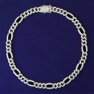 5AAA+ CZ Ice Out Hop Hip Bling Figaro Cuban Link Chain Necklace 22Inch 9MM - Picture 1 of 6