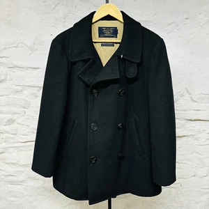 J. CREW Black Bayswater Pea Coat Quilted Liner 100% Wool Stadium Cloth Medium - Picture 1 of 9