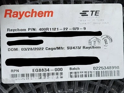 Cable aeroespacial blindado Raychem/TE 400R1121-22-0/9-9 22/2C EG8834-000/10 ft Foto 1 de 4