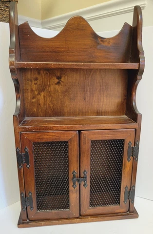 Antique Hanging Wall Shelf Medicine Cabinet Carved 32" Tall Cover
