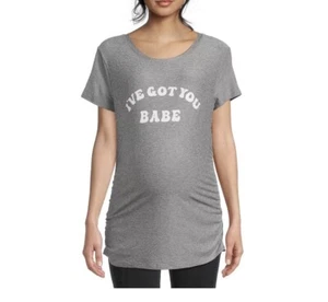 S (4-6) Time and Tru Women's Maternity Short Sleeve Graphic Knit T-Shirt Gray - Picture 1 of 11