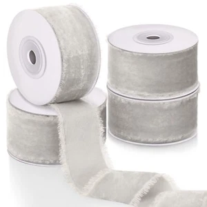 Preboun Velvet Ribbon 4 Rolls 24 Yards Frayed Edge 1.5 Inch Cappuccino Silk - Picture 1 of 7