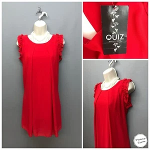 NEW Quiz Red Sleeveless Trapeze Ruffle Occasion Dress Small RRP £26.99 - Picture 1 of 12
