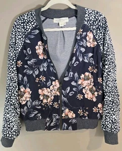 Saltwater Luxe Floral Print Lightweight Long Sleeve Bomber Full Zip Sz M - Picture 1 of 12