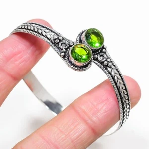 Green Peridot Gemstone Handmade 925 Sterling Silver Jewelry Bangle Size 7-8" - Picture 1 of 1
