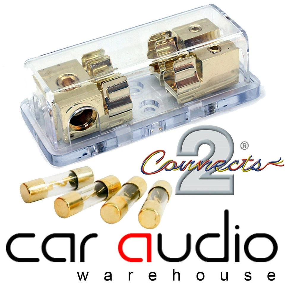 2 Way Gold Fused AGU Fuse Distribution Block 4 Awg In 8 Awg Out 4 x 40 Fuses - Image 1 of 1