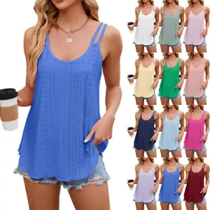 Ladies Holiday Beach Casual Cami Tops Hollow Cool Sleeveless Tank Blouse Shirt - Picture 1 of 24