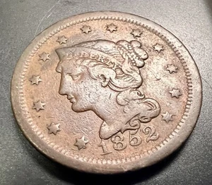 1852 Antique Braided Hair Large Cent Copper Collectible U.S. Coin Good Date - Picture 1 of 8