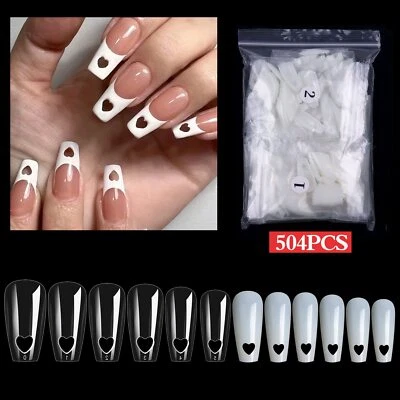 504Pcs Hollow Heart False Nail Tips Designer Nails for French Nail Art Extension - Image 1 of 4