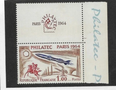 France Scott #1100 mint lh Paris 1964 Philatec w/label & Commem. inscription og - Image 1 of 2