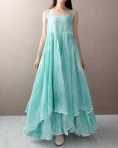 Women Boho Sleeveless Long Maxi Summer Camisole Dress Beach New Big Hemline Gown - Picture 1 of 12