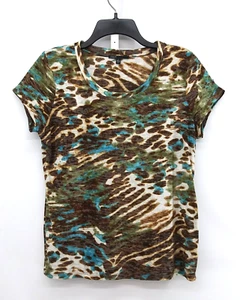 Chaus Shirt Womens Size L Brown Blue Animal Wash Print Lightweight Pullover Top - Picture 1 of 5