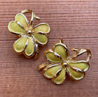 Vintage CORO Yellow Enamel and Gold Tone 3 Leaf Clover Shamrock Earrings Clip On