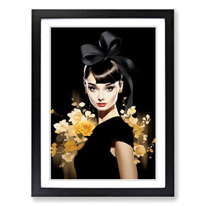 Audrey Hepburn Art Deco gerahmte Leinwand Wandbild Kunstdruck Poster Bild, Wohndeko - Bild 1 von 8