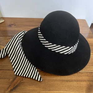 Vintage Edward Mann Damen Hut Made In England 100% Wolle Schwarz Und Streifen - Bild 1 von 10
