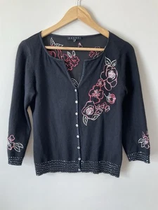 Coast Black Embroidered Angora/ Silk Cardigan Size 10-12 - Picture 1 of 7