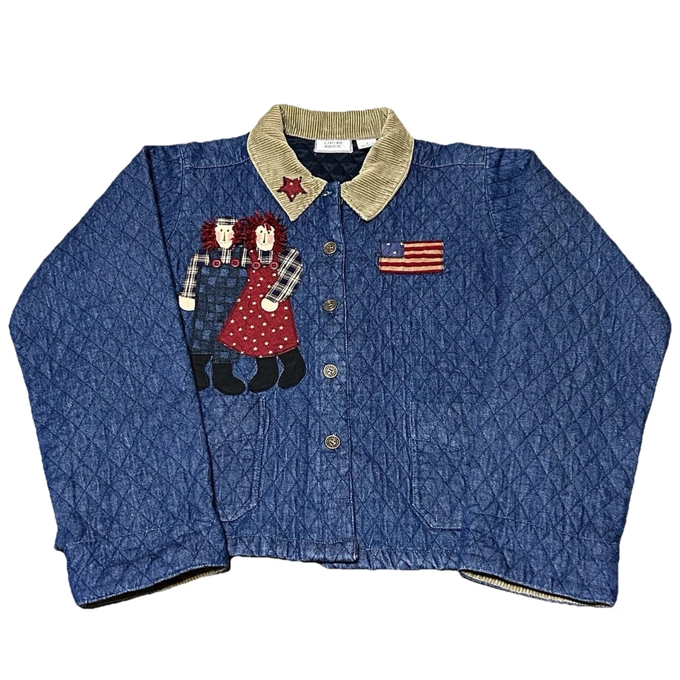 Chaqueta De Colección Sugar Ridge Para Mujer S Raggedy Ann & Andy Azul Acolchada Pana Botón Foto 1 de 4