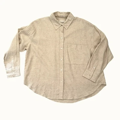 Camisa Abercrombie and Fitch Para Hombres Mezcla de Lino Talla Mediana Abotonada Beige Tostado Nueva Foto 1 de 4