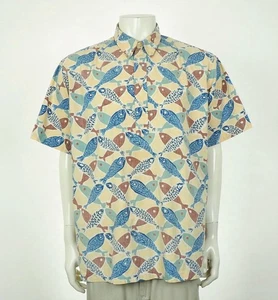 Reyn Spooner Hawaiian Polo Shirt Mens 2XL XXL Beige Fish Reverse Print Vtg Aloha - Picture 1 of 4