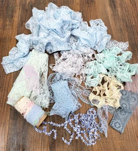 Lot of Vintage Blue Lace Remnants Misc Designs Sewing Crafting Doll Making - Picture 1 of 11