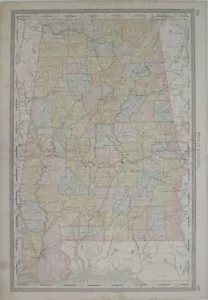 Original 1883 Antike Karte ALABAMA Mobile Montgomery Birmingham Tuscaloosa Dothan - Bild 1 von 9