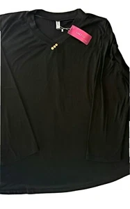 Womens T-shirt 5XL Black Long Sleeve V-neck Button Detail Soft - Picture 1 of 11