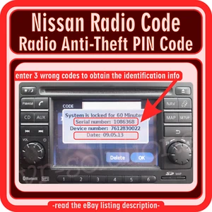 Nissan Radio PIN Schlüssel Code 2011 Bosch Note Juke CD Micra 2012 Qashqai 2010 2009 - - Bild 1 von 7