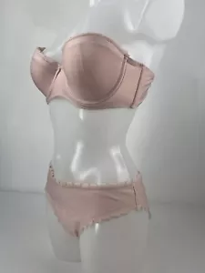 USA Pro Pink Scallop Bikini Peach Pink Size 14 Top Bra Bralette Padded Briefs - Picture 1 of 13