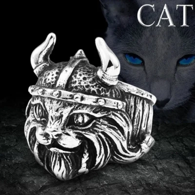 Action Cat Adjustable Resizable Open Ring Jewelry Pirate Viking Samurai - Image 1 of 3