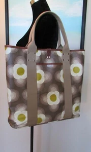Orla Kiely Etc. XL Coated Canvas PULSE Floral Tan Ochre Tote Bag - Picture 1 of 11